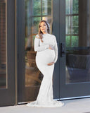 Mqtime Lace Sexy Maternity Photography Dresses Boat Neck Pregnancy Shoot Dress With Long Train Women Maxi Maternity Gown Photo Props