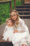 Mqtime Girls Dress Lace White/Beige Toddler Long Sleeve Flower Boho Clothes Baby Kids Princess Wedding Prom Party 2-12 Year