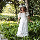 Mqtime Lace Flower Girl Dress Off-shoulder A line Party Pageant Communion Gown