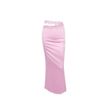 Mqtime Satin Pink Skirt for Women Lace Patchwork High Waist Wrap Hip Skirts Female Hotsweet Style Fashion 2023 Summer New