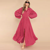 Mqtime Autumn Winter New Flowy Long Solid Colour oversized Dress For Women Long Sleeve Buttons Shirt Maxi Dresses A2743