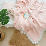Baby Girl Quilt Blanket Pink Cotton Muslin Summer Quilt for Girls Children Comforter Infant Cot Quilt Baby Sleeping Cover