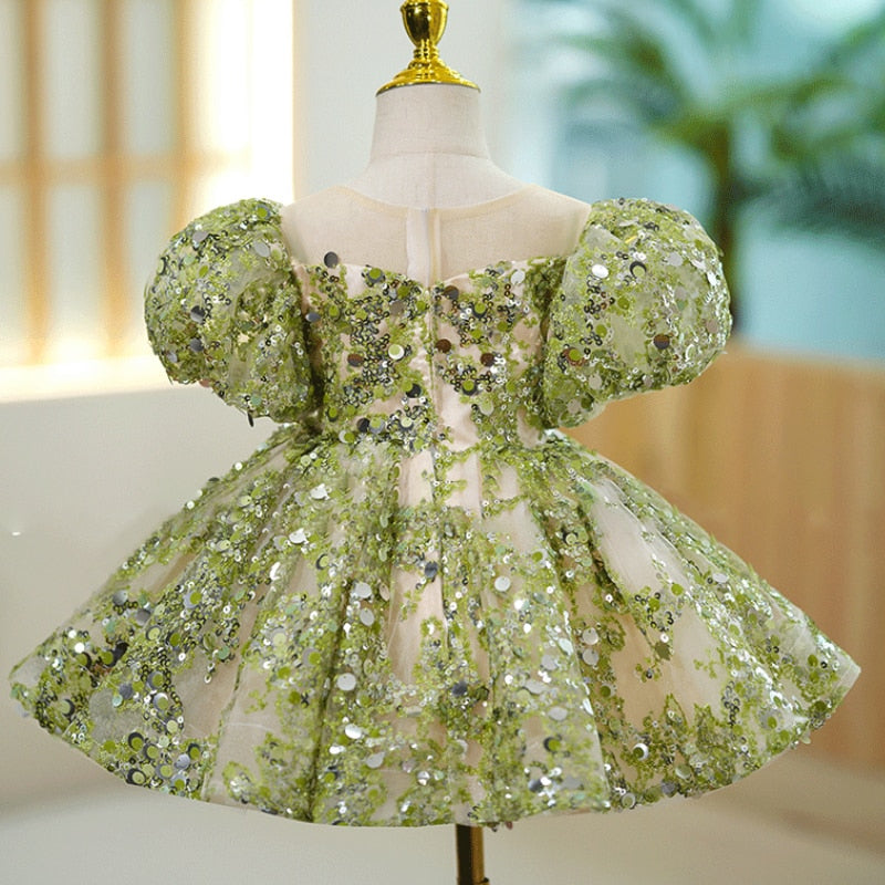 Mqtime Luxury Birthday Party Dress for Little Girl Green Sequin Short mqtime Mqtime Luxury Birthday Party Dress for Little Girl Green Sequin Short mqtime