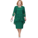 Mqtime Plus Size Dresses Summer Lace Mesh Sexy Elegant Midi Party Layerd Dress Loose Three Quarter Sleeve Women's Clothing 4XL 5XL Robe
