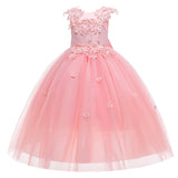 Embroidery Flower Children's Party Dress For Wedding Sleeveless Elegant Long Baby Girl Birthday Feast Clothes 4 to 14 Years