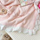 Baby Girl Quilt Blanket Pink Cotton Muslin Summer Quilt for Girls Children Comforter Infant Cot Quilt Baby Sleeping Cover