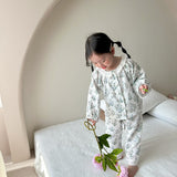 Mqtime Mom and Daughter Matching Clothes 2023 New Fashionable Girls Spring Homewear Pajamas Floral Baby Casual Simple Clothes Set