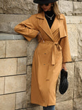 Mqtime Lapel Long Casual Trentch Coats Women Elegant Ladies Autumn Fashion Buttons Lace Up Long Trench Coat Jackets 2022