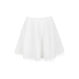 Mqtime White Skirt Female High Waist Back Bandage Patchwork Lace Hem Mini Skirt for Women Fashion Style 2023 New