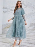 Mqtime Women Casual Elegant Maxi Dresses 2023 Summer Autumn Luxury Embroidery Mesh Turkish Cocktail Evening Party Robe Vestido