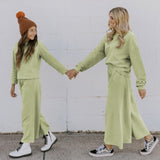 Mqtime Mum and Daughter Clothes Set Autumn Winter Long Sleeves Top + Wide Leg Pants 2pcs Suit Casual Mommy and Me Outfits Family Look