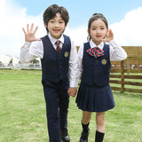 Mqtime Kid Korean Japanese School Uniform for Boy Girl White Shirt Navy Skirt Pants Waistcoat Vest Tie Clothes Set Student Outfit Suit