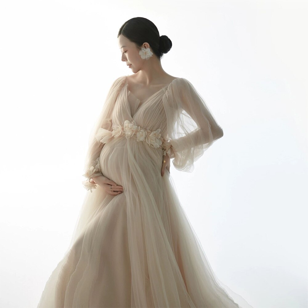 Mqtime Mesh Maternity Dresses For Photo Shoot Long Sleeve Tulle Floral mqtime Mqtime Mesh Maternity Dresses For Photo Shoot Long Sleeve Tulle Floral mqtime