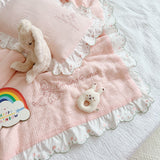 Baby Girl Quilt Blanket Pink Cotton Muslin Summer Quilt for Girls Children Comforter Infant Cot Quilt Baby Sleeping Cover