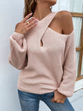 Mqtime Cold Shoulder Autumn Halter Women Lantern Sleeve Sexy Pull Female Beige Winter Casual Knitted Sweater New Dropshipping