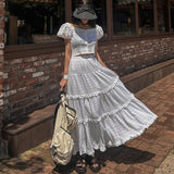 Mqtime White Black Long Skirts Womens Pleated Skirt  Summer Korean Casual High Waist High Low Ruched Ruffle Skirts rok