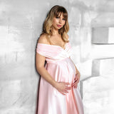 Mqtime Silk Sexy Maternity Photo Shoot Dresses Long Baby Showers Party Evening Pregnancy Maxi Gown Photography Props for Pregnant Women