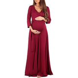 Maternity Maxi Dress Pregnancy Wrapped Ruched V Neck Dress Pregnant Photography Dress Mom Baby Shower Dress Woman Party Dress