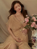 Mqtime  Pure Pregnant Women's Photo Clothing New Aesthetic Fairy High Setting Champagne Gauze Pregnant Mother's Dress Retro Sweet