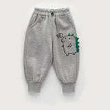 Mqtime Spring Kid Trousers Autumn Children Straight Thin Fleece Warm Sports Pant Baby Cartoon Dinosaur Jogger Sweatpant for Boy