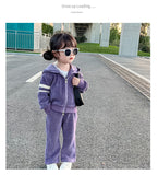 Mqtime Autumn Little Girls Children Clothing Set Two 2Pce Set Purple Hoodies Zipper Jacket +pants Baby Clothes Kids Outfits Sports Suit