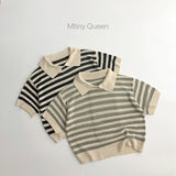 Mqtime Boys Turn-down Collar Loose Polo T-shirt Fashion Striped Pullover Tops Children Girl Cute Summer Knitwear Clothes Vintage Tops