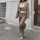 Mqtime Wide-leg Cargo Pants Women Streetwear 2023 Traf Y2k Stripe Harajuku High Waist Suit Pants Casual Loose Womens Trousers Clothing