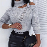 Mqtime knitted hollow out sweater pullovers female one shoulder belt turtleneck oversized sweater streetwear casual vintage top