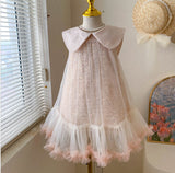 Mqtime Retail New Baby Girls Sequined Mesh Back Bow Tutu Dress, Princess Kids Sweet Party Birthday Dress Holiday   2-6 T