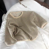 Mqtime Kids Clothes Unisex Korean Children's Striped Long-sleeved T-shirt Unisex Boys and Girls Loose Top Spring and Autumn