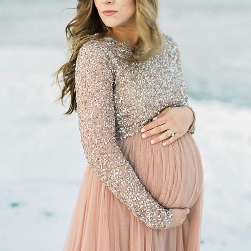 sequin maternity dress photoshoot Chanel