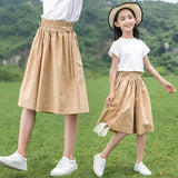 Mqtime Girls Wide Leg Pants  Children Cotton Trousers Summer Thin  Loose Knee Length Teenage Casual Short Pants 5to 14year