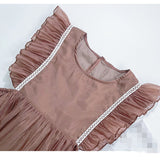 Mqtime kids girls brown tulle jumper dress children 6 to 16 years teen girl fashion spring summer ruffle midi sleeveless dresses