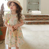 Mqtime Girls Short Sleeve Printing Embroidery Princess Children Dress Kids Baby Girls Lace Dresses Summer Sweet Baby Girls Dress