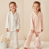 Mqtime Children‘s Girl’s Lolita Turndown Collar Pajama Sets.Cotton Tops+Pants.Toddler Kids Lace Pyjamas set.Girl Sleepwear Loungewear