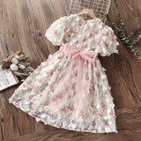 Mqtime Summer Baby Kids Elegant Flower Dresses for Girls Princess Dresses Short Sleeve Party Outfits  Children Costumes 2 4 6 7 8 Years