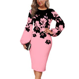 Mqtime Fashion Floral Print Dress Women Elegant O Neck Long Sleeve Party Robes Bodycon Lantern Sleeves African Printed Vestidos Autumn