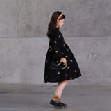 Mqtime New 2023 Corduroy Girls Dress Kids Embroidered Retro Clothing Children Turtleneck Winter Dresses, #7162