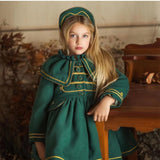 1-12Y Baby Girl Autumn Winter Handmand Customized Palace England Spanish Green Princess Wool Coat for Christmas Casual