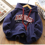 Mqtime Boys Hoodies Kids Hooded Sweatshirt Loose Letter Printed Teenager Fleece Thicken Pullover Children's Casual Clothing