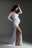 Mqtime Maternity Flowy Photo Dress Pregnant Women Shoulderless Mermaid Sexy Gown Pregnancy Diary Belly Bump Photo Album Last Trimester