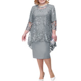 Mqtime Plus Size Dresses Summer Lace Mesh Sexy Elegant Midi Party Layerd Dress Loose Three Quarter Sleeve Women's Clothing 4XL 5XL Robe