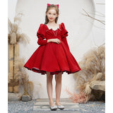 Mqtime Child Girls Formal Evening Dresses Elegant Luxury Party Gown Kid Photoshoot Christening Costume Birthday Princess Red Dress
