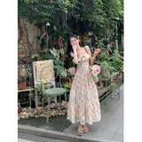 Mqtime High Quality Fashion Runway Summer Dress French Vintage Country Bucolic Lace Print Halter Dress Women