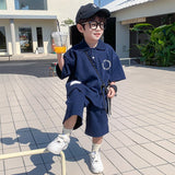 Mqtime Children Golf Clothing 2023 New Fashion Kids Clothes Boys Summer Suit Short Sleeve Shirt+shorts Baby Handsome Casual Cotton Set