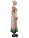Mqtime Chic and Elegant Woman Dress Birthday Pleated Long Summer Dress Round Neck Fashion Midi Dresses Wholesale