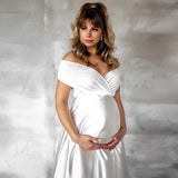 Mqtime Silk Sexy Maternity Photo Shoot Dresses Long Baby Showers Party Evening Pregnancy Maxi Gown Photography Props for Pregnant Women