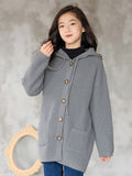 Mqtime Girls Thick Sweater Knitted Cardigan Mid-length Coat Autumn Winter Grey Fashion All-match Teen School Kids Outerwear 10 12 Years