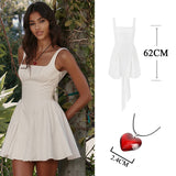 Mqtime Suninheart Summer Sexy Square Collar Backless Party Dresses Mini White Drape A Line Night Date Dress Big Bow Women New In Dress