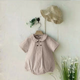 Mqtime Infant Toddler Clothing Short Sleeved Doll Collar Jumpsuit Summer Cotton Linen College Style Baby Romper Casual Kids Clothing